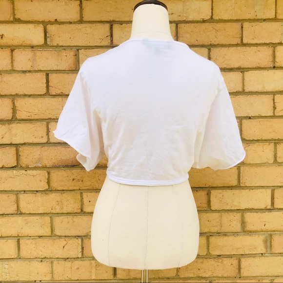 GLASSONS size M White Cropped Front Tie Top Beach Casual - Picture 4 of 6